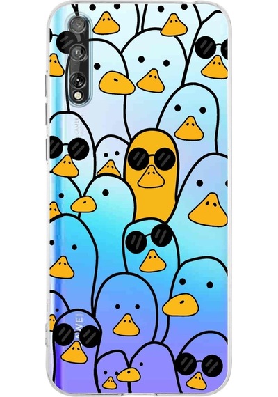 Huawei P Smart S Kamera Korumalı Kapak Duck Tasarımlı Şeffaf Kılıf Şeffaf