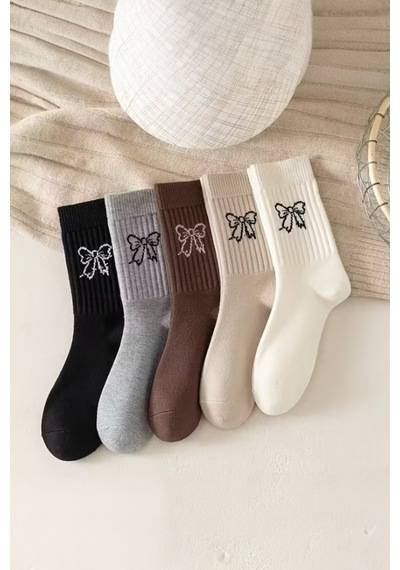 Hitit Socks Kadın 5 Çift Premium Kalite Kurdele Desenli Günlük Kullanıma Uygun Kolej Çorap Çok Renkli