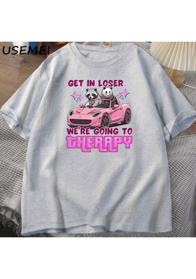 Flood Of Style Kaybeden Olsun Biz Gidiyor Terapi Rakun Komik T Shirt Trendy Y2k Zihinsel Sağlık T Shirt Erke Gri
