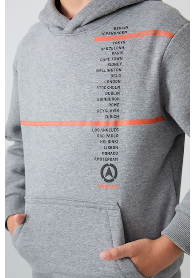Tommylife Gri Melanj Pamuklu Kalın İçi Tüylü Standart Fit Baskılı Erkek Çocuk Sweatshirt - 11239