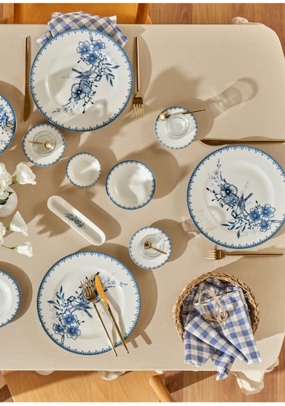 Bella Maison Bleu Blanc Porselen 52 Parça 12 Kişilik Kahvaltı Takımı Mavi