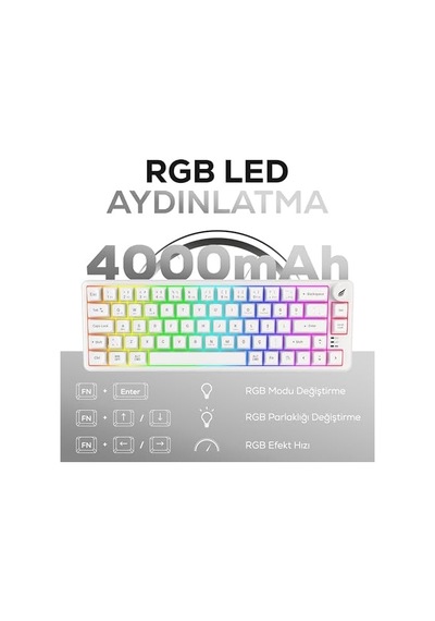 Hawk Gaming Hk251 Membrane Rgb Kablosuz/bluetooth%65 Türkçe Gaming Klavye Beyaz