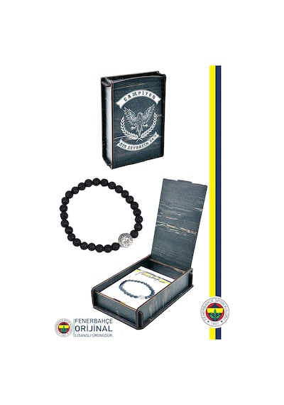 Fenerbahçe Lisanslı Fb Logo Lav Taşı Doğaltaş Bileklik Hediyelik Ahşap Kutulu