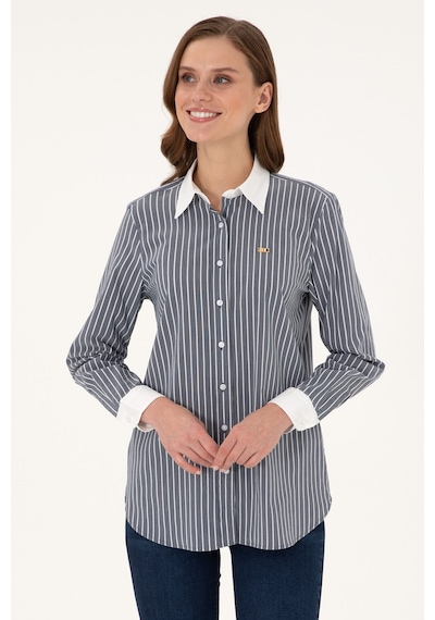 U.S. Polo Assn. Kadın Lacivert Çizgili Uzun Kollu Tunik Gömlek 50297107-VR033