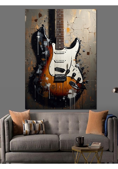 Ahşap Tablo Teknik Çizimli Elektro Gitar Çocuk Odası Tabloları