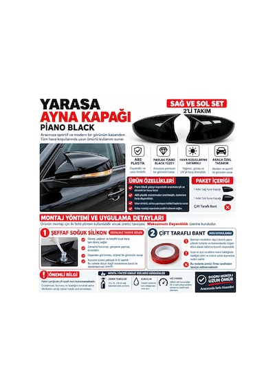 Toyota Auris E180 Kasa 2012 2013 2014 2015 2016 2017 2018 Uyumlu Yarasa Batman Ayna Kapağı Takımı Parlak Siyah