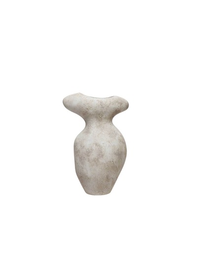 Terracotta Gövde Şekilli Dekoratif Vazo Modern Bohem Salon Orta Sehpa Kadın Figürlü Şık Ev Dekoru Açık Gri