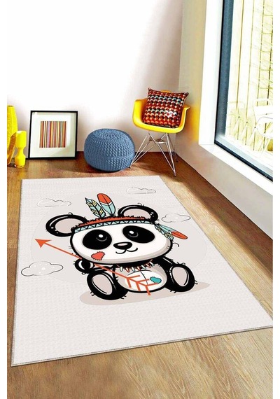 Ekru Kaymaz Tabanlı Yıkanabilir Ayıcıklı Bebek Halısı Ar1006n11