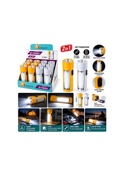 12 Adet 2in1 Pilli El Feneri Renkli Plastik K-0254 5468