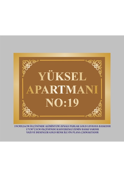 Apartman İsim Levhası , Aliminyum Gold Levha
