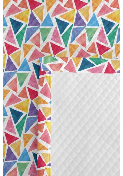 Renkli Geometrik Pastel Genç Odası Tek Kişilik Pike Takımı - Üçgen 160x220 Cm Kapitone Yatak Örtüsü Doğal Saten Kuşağı