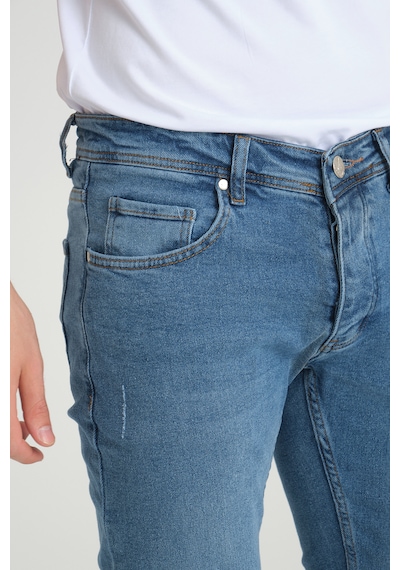 Erkek Skinny Fit Orta Mavi Destroy Skinny Fit Pantolon Orta Mavi
