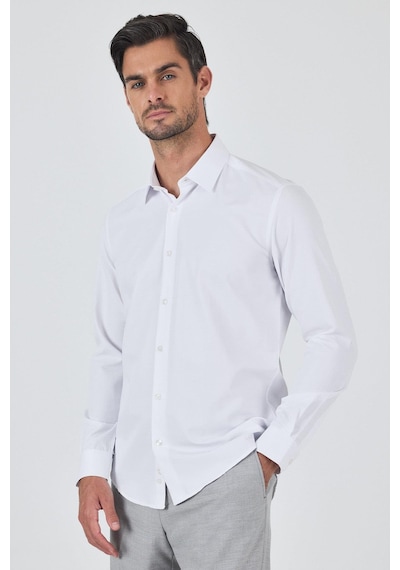 İmza Beyaz Sert Yaka Düz Classic Pamuklu Slim Fit Gömlek 1004250900 Beyaz
