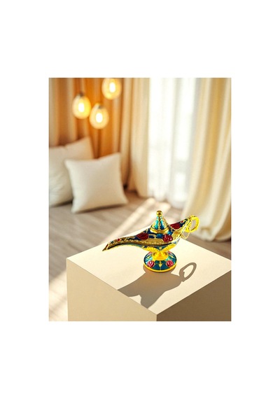 Aladdin Sihirli Lambası Mineli Renkli İşlemeli Dekoratif Biblo Alaattin Metal Çelik 22x11 CM 728357812