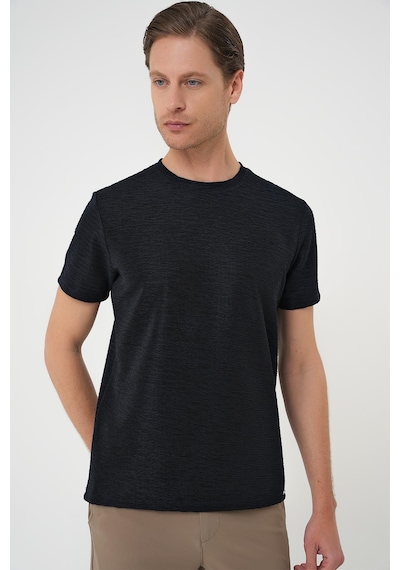 Efor Comfort Fit Bisiklet Yaka Viskon Karışımlı Dokulu Casual Lacivert Tişört Ts 896 Lacivert