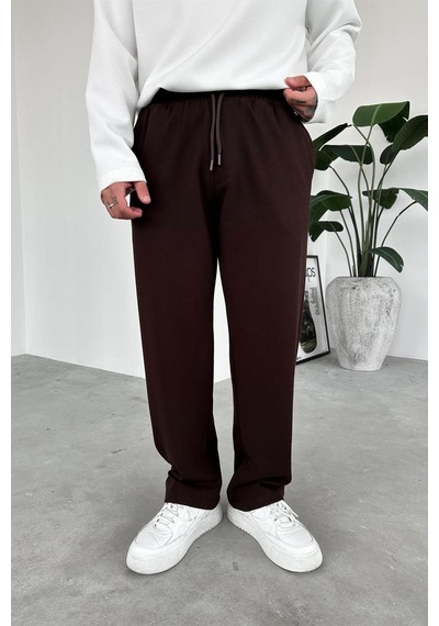 Kahverengi Beli Lastikli Gabardin Baggy Pantolon Kahverengi