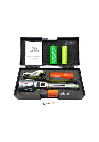 Rt-063 B Beyaz Lazer Taktik El Feneri - 60w, 6000 Lümen Full Yedek Pil Paketi Siyah