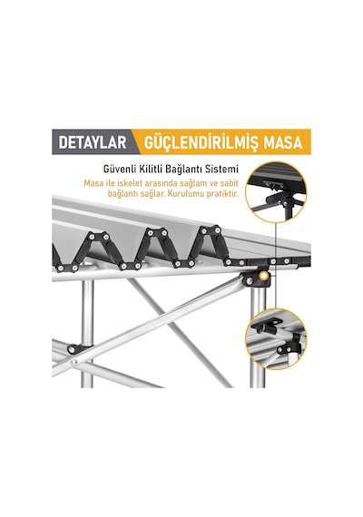 Kamp Masası, Güçlendirilmiş Alüminyum Katlanabilir Outdoor Masa, Piknik Masası, Menteşeli Siste Gümüş