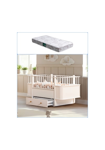 Mdf Beşik, Krem Dünya Çekmeceli Büyüyen Beşik 80x130 - 1 Adet 80x130 Comfort Yatak Beyaz
