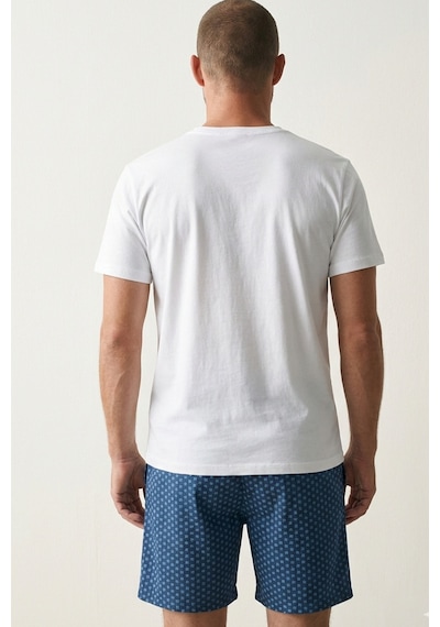 Elemge Pamuk Elastan Süprem Erkek Pijama Takımı Şort & T-shirt Rahat Kalıp Cep İnce Compact Penye Byz Mavi Beyaz Mavi