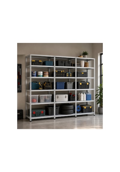 7 Katlı 3'lü Galvaniz Çelik Raf 43x75x250 Cm Depo, Arşiv, Kiler, Dosya, Market Rafı Gri