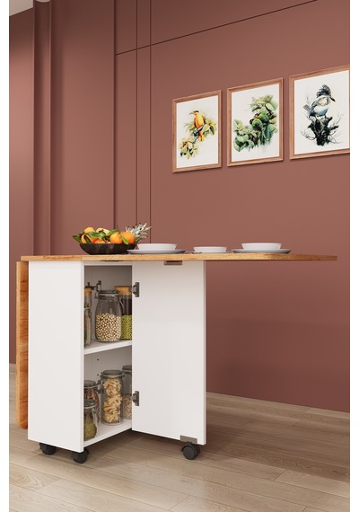 Lüks Katlanır Mutfak Yemek Masası %100 MDF Pratik Raflı Çalışma Masası KM11 Lüks Katlanır Mutfak Yemek Masası %100 MDF Pratik Raflı Çalışma Masası KM11