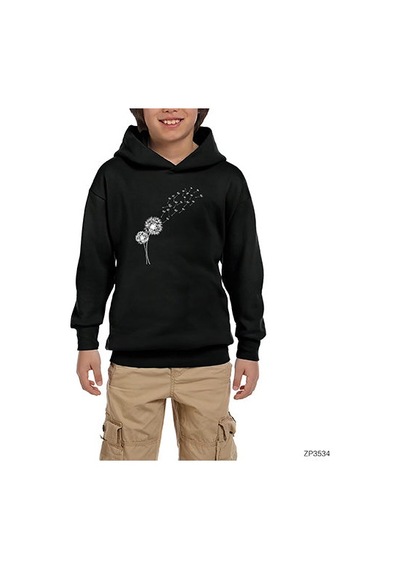 Zepplin Giyim Seed Blowing İn Wind Siyah Çocuk Kapşonlu Sweatshirt