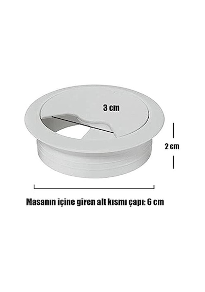 Badem10 Masa Üstü Kablo Kanalı Deliği Kapağı Beyaz Masa Kapağı 6 Cm 5 Adet