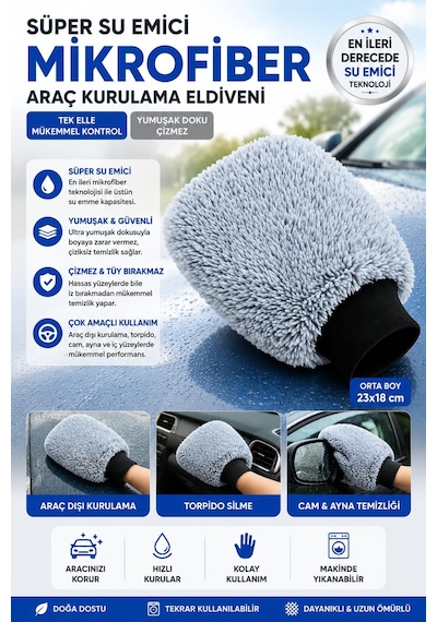 Ultra Kalın Mikrofiber Oto Araba Yıkama Kurulama Havlusu, Orta Boy Çift Katlı Araç Kurutma Ve Torpido Silme Bezi Gri