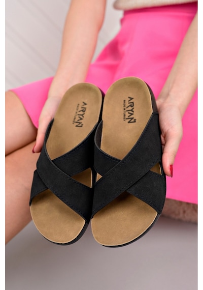 Polomia Comfort Isabella Kadın Çapraz Anatomik Esnek Comfort Yumuşak Hafif Basic Rahat Taban Günlük Sandalet Terlik Siyah