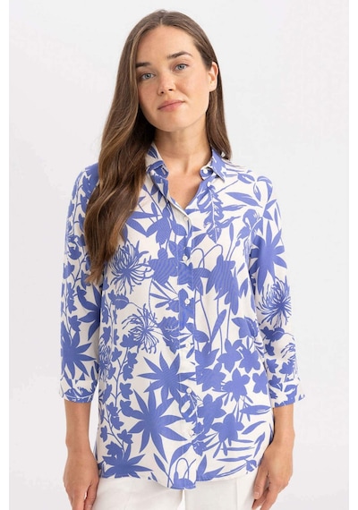 Defacto Loose Fit Desenli Uzun Kollu Gömlek U3684AZ24SMBE284 Mavi