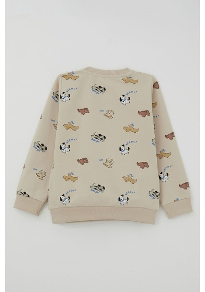 Breeze Erkek Bebek Eşofman Takımı Eğlenceli Köpekçikler Desenli 9 Ay - 3 Yaş , Bej