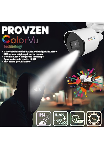 Provzen Hikvision 2 Ip Kamera 7/24 Renkli Mikrofonlu Güvenlik Kamerası Olay Anında Bildirim