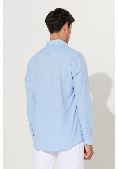 AC&Co / Altınyıldız Classics Tailored Slim Fit Dar Kesim Düğmeli Yaka %100 Pamuk Erkek Gömlek Mavi
