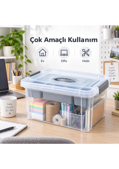 Bölmeli Organizer Saklama Kutusu Çıkarılabilir İç Tepsili, Şeffaf Gövdeli, Kilitli Kapaklı Ve Taşıma Kulp Diğer