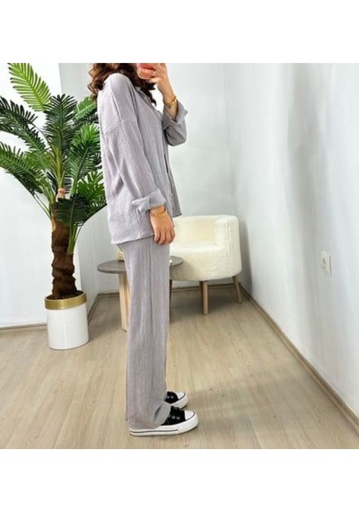 Kadın Dokulu Alt Üst Gömlek Takım - S504470 Gri