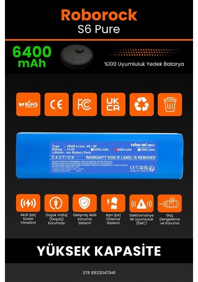 Roborock S6 Pure 6400mAh Robot Süpürge  Bataryası