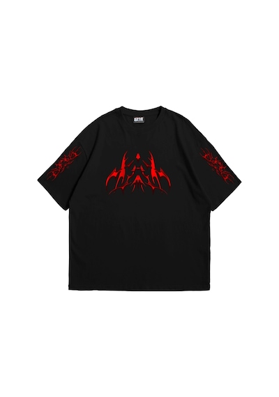 Tarzsokak Holographic Red Baskılı Oversize Unisex Beyaz Siyah
