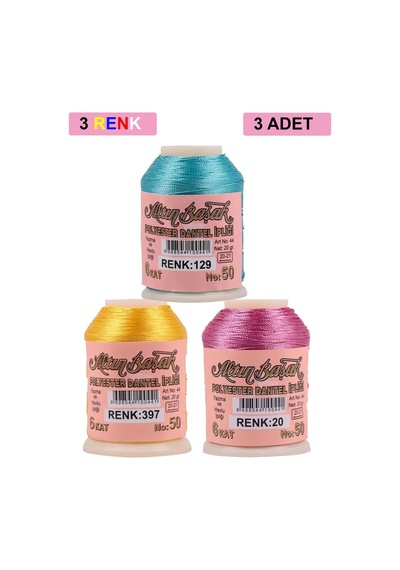 3 Adet Altınbaşak Oya Ve Dantel İpi 20 Gr - Royaleks - No: 397 - 020 - 129 Çok Renkli