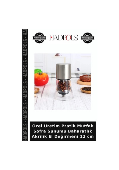Özel Üretim Pratik Mutfak Sofra Sunumu Baharatlık Akrilik El Değirmeni 12 Cm Şeffaf