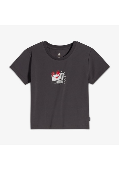Converse Classic Kadın Slim Fit Baskılı Siyah T-shirt Gri