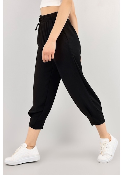 Trend Alisse Kadın Bel Lastikli Paçası Pensli Mevsimlik Jogger Pantolonsiyah Siyah
