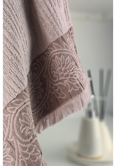 Püsküllü Bambu Banyo Havlusu - Lila Renk Ekstra Yumuşak Havlu - 70x140 Cm - Kabartma Bordürlü Lıla Lila