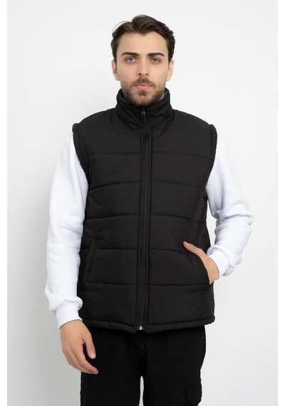 Dasüniforma Bondit İçi Polarlı Su Geçirmez Standart Fit Yelek Tam Fermuar Kışlık Unisex Yelek Siyah