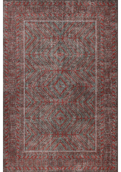 Artloop Relic Kırmızı / Turkuaz Vintage Dokulu Klasik Desenli Dokuma Tabanlı Şönil Halı Al 493 Kırmızı - Turkuaz