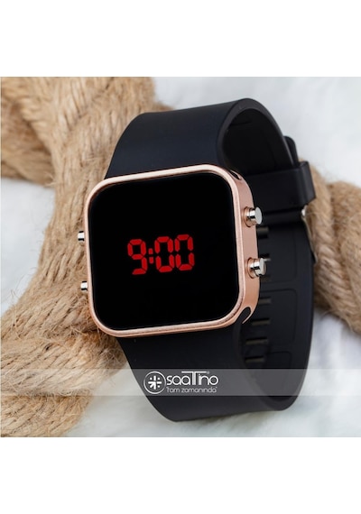 Unisex Rose Renk Siyah Silikon Kordon Dijital Led Kadın Kol Saat St-303697