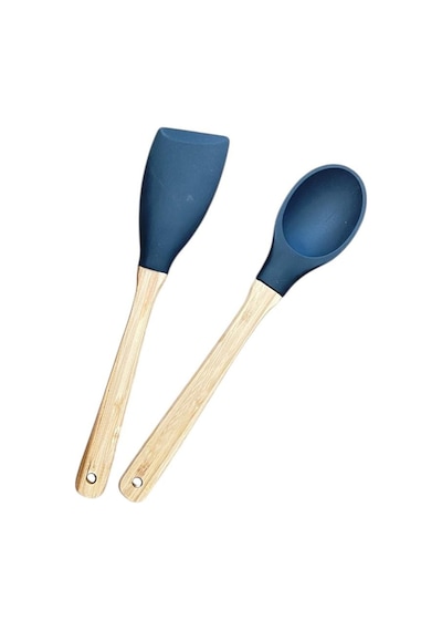 Silikon 2 Parça Kaşık Spatula Set Büyük Boy 28cm Siyah
