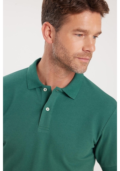 Tudors Erkek Slim Fit Dar Kesim Pamuklu Yumuşak Dokulu Serin Tutan Kumaş Düz Pike Yeşil Polo Yaka Tişört-33700 Yeşil
