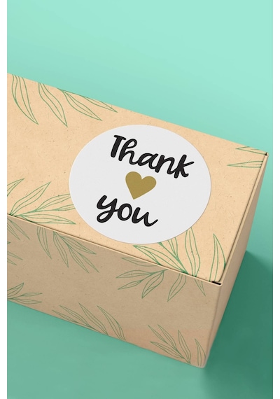 Gold Kalpli Thank You Kargo Sticker 3x3cm St2144 Çok Renkli