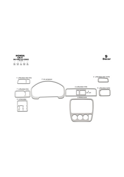 Honda Cr-v 4x4 Torpido Kaplama 1997-2002 9 Parça Alüminyum
